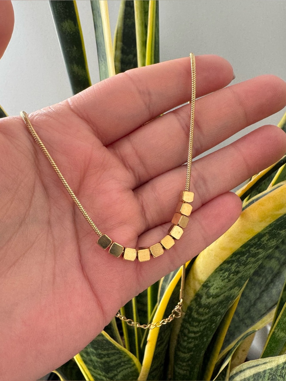 Gold Cube Bead Necklace - Women Jewelry